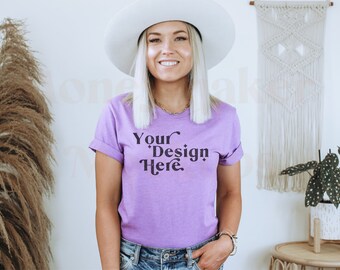 Bella Canvas 3001 Mockup | Bella Canvas Team Purple Shirt | Purple Tshirt Mockup | Team Purple Mockup | Model Mockup | Boho Mockup