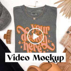 Video Mockup | Comfort Colors C1717  Pepper Mockup | Shirt Video Mockup | Styled Flatlay Mockup | Flatlay Shirt Mockup | Mockup With Video