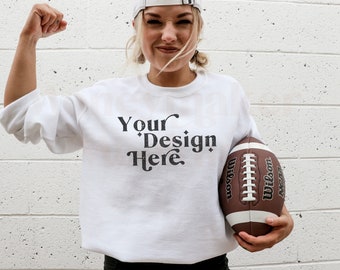 White Gildan 18000 Mockup | Gameday Mockup | Sports Mockup | Team Mockup | Fall Mockup | Superbowl Mock | Football Mockup | Model Mockup