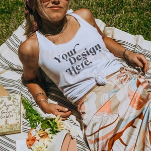 Heather White Next Level 6733 Mockup | Next Level 6733 White Mockup | Tank Top Mockup | Model Mockup | Summer Shirt Mock | Summer Mock