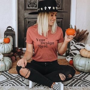 Bella Canvas 3001 Mockup | Bella Canvas Heather Clay | Halloween Mockup | Autumn Mockup | Fall T-Shirt Mockup | Boho Mockup | Fall Mockup
