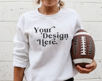 White Gildan 18000 Mockup | Gameday Mockup | Sports Mockup | Team Mockup | Fall Mockup | Superbowl Mock | Football Mockup | Model Mockup