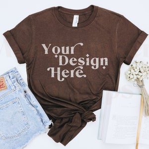 Bella Canvas 3001 Mockup | Bella Canvas Brown Shirt | Summer Mockup | Brown Shirt Mockup | Flat Lay Mockup | Minimalist Mockup