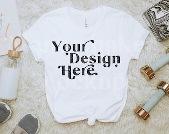 Bella Canvas 3001 Mockup | Bella Canvas White Shirt | Flat Lay Tshirt Mockup | Fitness Mockup | Gym T Shirt Mockup | Workout Shirt Mock
