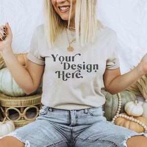 Bella Canvas 3001 Mockup | Bella Canvas Heather Tan | Fall Shirt Mockup | Autumn Mockup | Fall T-Shirt Mockup | Fall Mockup | Halloween