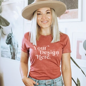 Bella Canvas 3001 Mockup | Shirt Mock | Heather Clay Bella Canvas 3001 Mockup | T-Shirt Mockup | Model Mockup | Boho Mockup | Lifestyle Mock