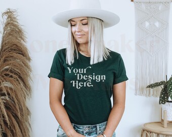 Bella Canvas 3001 Mockup | Bella Canvas Heather Emerald Shirt | Green Tshirt Mockup | Heather Emerald Mockup | Model Mockup | Shirt Mockups