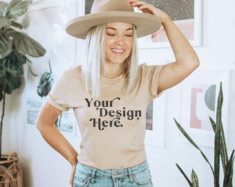 Bella Canvas 3001 Mockup / Bella Canvas Sand Dune Shirt / Sand Dune Bella Canvas 3001 Mockup / T-Shirt Mockup / Model Mockup / Boho Mockup