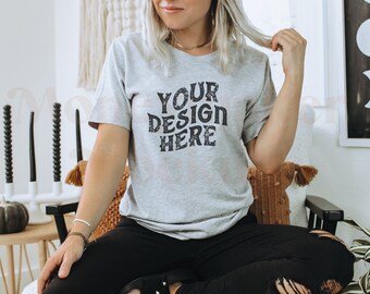 Athletic Heather Bella Canvas 3001 Mockup | Halloween Mock Up | Autumn Mockup | Fall Shirt Mockup | Fall Mockup | Halloween Mockup