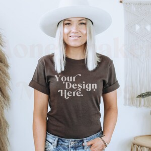 Bella Canvas 3001 Mockup | Bella Canvas Brown Shirt | Brown Bella Canvas 3001 Mockup | Brown Shirt Mockup | Model Mockup | Boho Mockup
