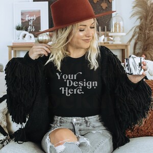 Bella Canvas 3001 Mockup | Bella Canvas Black Shirt | Black Shirt Mockup | Autumn Mockup | Fall T-Shirt Mockup | Boho Mockup | Fall Mockup