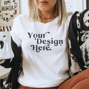 Bella Canvas 3001 Mockup | Bella Canvas White | Halloween Mockup | Autumn Mockup | Fall TShirt Mockup | Fall Mock Up | Fall Mockup