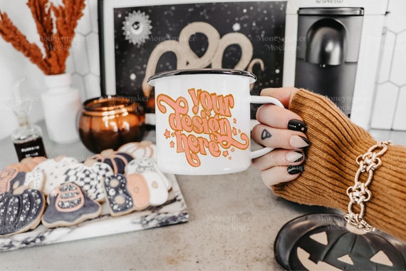 Halloween Mug Mockup | Halloween Mockup | 12 oz Camp Cup Coffee Mug Mockup | Enamel Mug Mockup | Coffee Mug Mockup | Mug Mockup