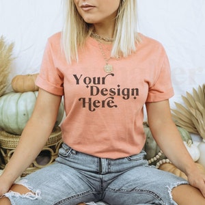 Heather Prism Sunset Bella Canvas 3001 Mockup | Fall Shirt Mockup | Autumn Mockup | Fall T-Shirt Mockup | Fall Mockup | Halloween Mock Up