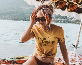 Bella Canvas 3001 Mockup | Bella Canvas Mustard Shirt | Tshirt Mockup | Spring Shirt Mockup | Summer T-Shirt Mockup | Model Mockup