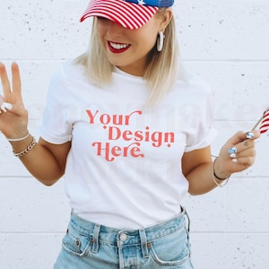 4th of July Gildan 64000 Mockup | Gildan 64000 White Shirt Mockup | White Shirt Mockup | Independence Day Shirt Mockup | Patriotic Mockup