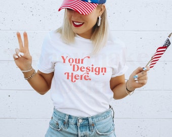 4th of July Gildan 64000 Mockup | Gildan 64000 White Shirt Mockup | White Shirt Mockup | Independence Day Shirt Mockup | Patriotic Mockup