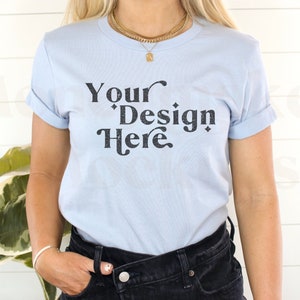 Bella Canvas 3001 Mockup | Bella Canvas 3001 Light Blue Shirt Mockup | Blue T-Shirt Mockup | Model Mockup | Boho Mockup | Minimal Mockup