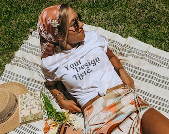 White Gildan 64000 Mockup | Gildan 64000 White Shirt Mockup | Gildan 64000 Mockup | Model Mockup | Summer Shirt Mock | Summer Mock