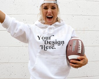 White Independent Trading Company SS4500 Mockup | Gameday Mockup | Sports Mockup | Team Mockup | Fall Mockup | Superbowl Mock | Hoodie Mock