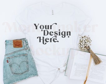 Bella Canvas 3001 Mockup | Bella Canvas White Shirt Mockup | Summer Mockup | White Shirt Mockup | Flat Lay Mockup | Minimalist Mockup