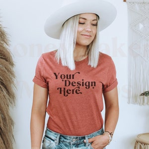 Bella Canvas 3001 Mockup | Shirt Mock | Heather Clay Bella Canvas 3001 Mockup | T-Shirt Mockup | Model Mockup | Boho Mockup | Lifestyle Mock