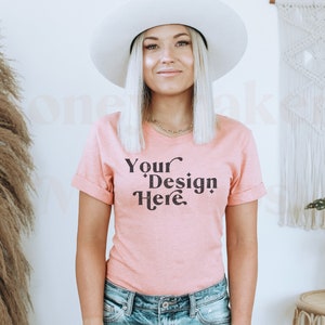 Bella Canvas 3001 Mockup | Bella Canvas Heather Prism Sunset Shirt | Tshirt Mockup | Spring Shirt Mockup | Summer Mockup | Model Mockup