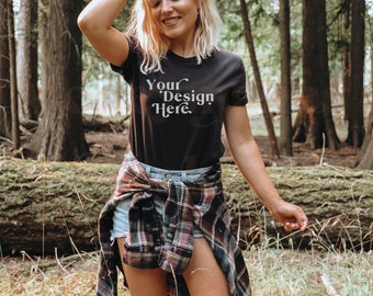 Bella Canvas 3001 Mockup | Bella Canvas Black Shirt | Black T-Shirt Mockup | Lifestyle Mockup | Model Mockup | Boho Mockup | Outdoor Mockup