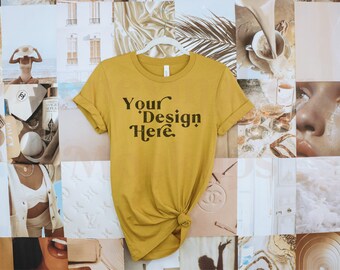 Bella Canvas 3001 Mockup | Bella Canvas Mustard Shirt Mockup | Summer Mockup | Spring Mockup | T-Shirt Mockup | Hanging Mockup | Boho Mockup