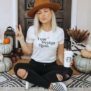 Bella Canvas 3001 Mockup | Bella Canvas Natural | Fall Shirt Mockup | Autumn Mockup | Fall T-Shirt Mockup | Fall Mockup | Halloween Mock