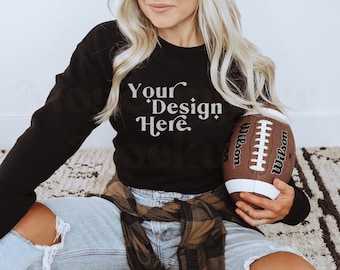 Black Gildan 18000 Mockup | Gameday Mockup | Sports Mockup | Team Mockup | Fall Mockup | Superbowl Mock | Football Mockup | Model Mockup