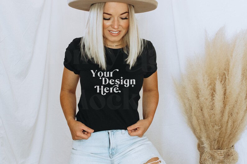 Black Bella Canvas 3001 Mockup Bella Canvas 3001 Mockup Bella Canvas Black Shirt Model Mockup Black Shirt Mockup Boho Mockup