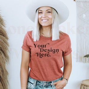 Bella Canvas 3001 Mockup | Shirt Mock | Heather Clay Bella Canvas 3001 Mockup | T-Shirt Mockup | Model Mockup | Boho Mockup | Lifestyle Mock