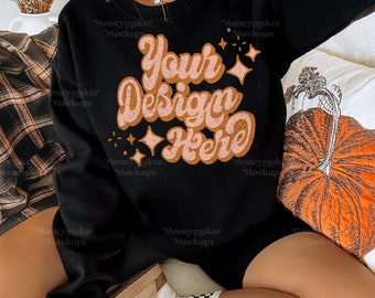 Halloween Mockup Black Gildan 18000 Mockup | Gildan 18000 Sweatshirt Mockup | Halloween Shirt Mockup | Oversized Mockup | Trendy Mockup