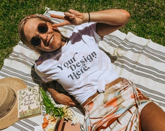 White Gildan 64000 Mockup | Gildan 64000 White Shirt Mockup | Gildan 64000 Mockup | Model Mockup | Summer Shirt Mock | Summer Mock