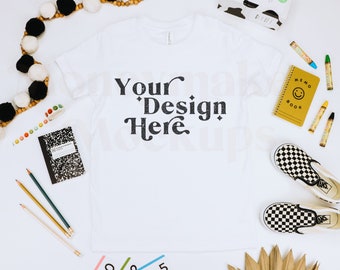 キッズ シャツ モックアップ | Bella Canvas 3001Y モックアップ | Bella Canvas ユース シャツ | 新学期モックアップ | キッズ T シャツ モックアップ | キッズ T シャツ モックアップ