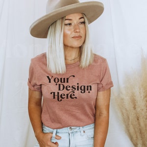 Bella Canvas 3001 Mockup | Bella Canvas Heather Mauve Shirt | Bella Canvas Tshirt Mockup | Heather Mauve Shirt Mockup | Model Mockup
