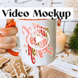 Christmas Mug Mockup Video | Video Mockup 11oz Red and White Accent Mug Mockup | 11 Oz Black Mug Mockup | Holiday Mockup | Christmas Mug