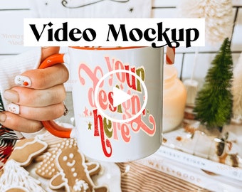 Christmas Mug Mockup Video | Video Mockup 11oz Red and White Accent Mug Mockup | 11 Oz Black Mug Mockup | Holiday Mockup | Christmas Mug