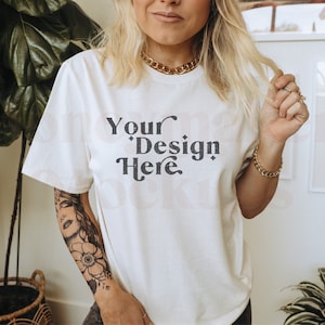 Gildan 64000 Mockup | Gildan Natural Shirt Mockup | Tshirt Mockup | Grunge Mockup | Boho Mockup | Model Mockup | Oversized Shirt Mockup