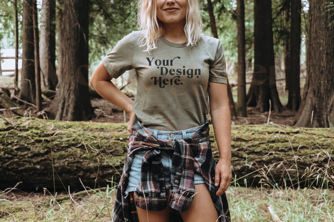 Bella Canvas 3001 Mockup | Bella Canvas Heather Olive Shirt | Green ...