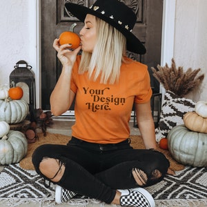 Burnt Orange Bella Canvas 3001 Mockup | Fall Shirt Mockup | Autumn Mockup | Fall T-Shirt Mockup | Fall Mockup | Halloween Mockup