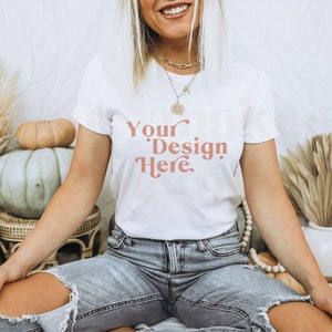Bella Canvas 3001 Mockup | Bella Canvas Natural | Fall Shirt Mockup | Autumn Mockup | Fall T-Shirt Mockup | Fall Mockup | Halloween Mock