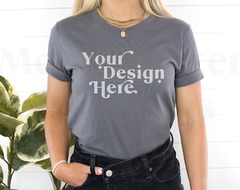 Bella Canvas 3001 Mockup | Bella Canvas Asphalt Shirt | Tshirt Mockup | Grey Shirt Mockup | Model Mockup | Boho Mockup | Minimal Mockup