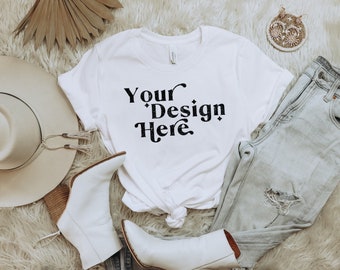 Bella Canvas 3001 White Shirt Mockup | Flat Lay Tshirt (Digital File)