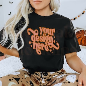 Halloween Mockup | Black Bella Canvas 3001 Mockup | Fall Shirt Mockup | Cozy Mockup | Fall T-Shirt Mockup | Fall Mockup | Halloween Shirt