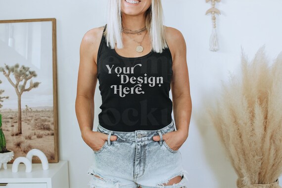 Next Level 1533 タンク モックアップ | ブラック タンクトップ モデル