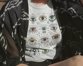 Third Eye Pattern Shirt, Evil Eye Pattern Shirt, All Seeing Eye, Boho Bohemian Shirt, Hipster Mystical Magical Witch Eye Shirt, Occult