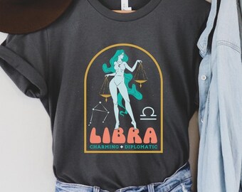 Weegschaal Shirt, Zodiac 70s Tshirt, Weegschaal Astrologie Tee, Retro Libra Grafisch T-Shirt, Dierenriem T-Shirt, Dierenriem Aanwezig, Weegschaal Cadeau, Horoscoop