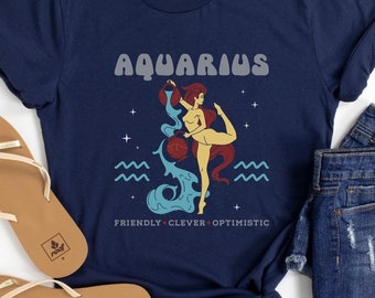 Aquarius Shirt, Zodiac 70s Tshirt, Aquarius Astrology Tee, Retro Aquarius Graphic T-Shirt, Zodiac Birthday Present, Aquarius Gift, Horoscope